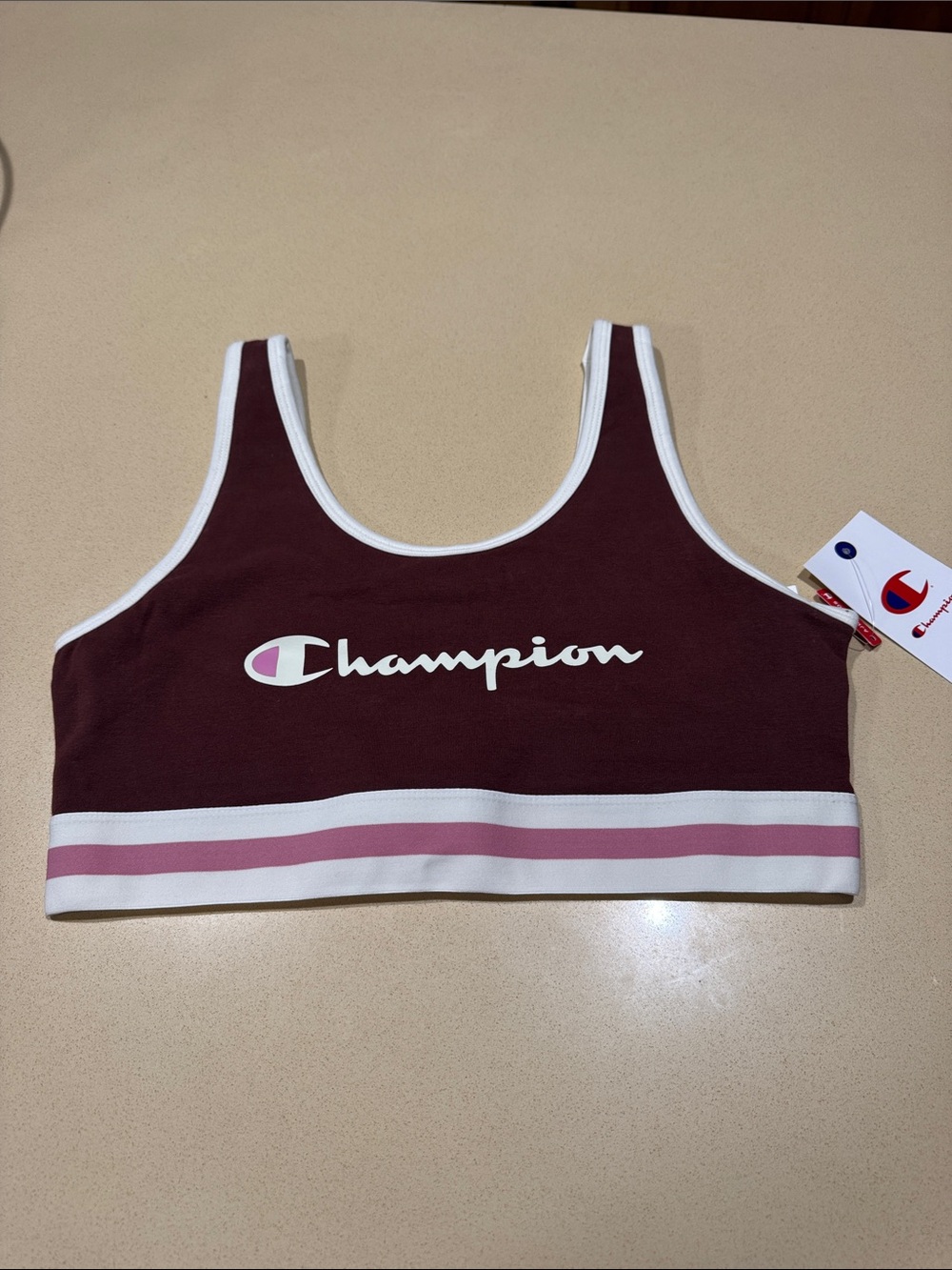 Champion Maroon Sports Bralette with Pink & White Trim. BNWT